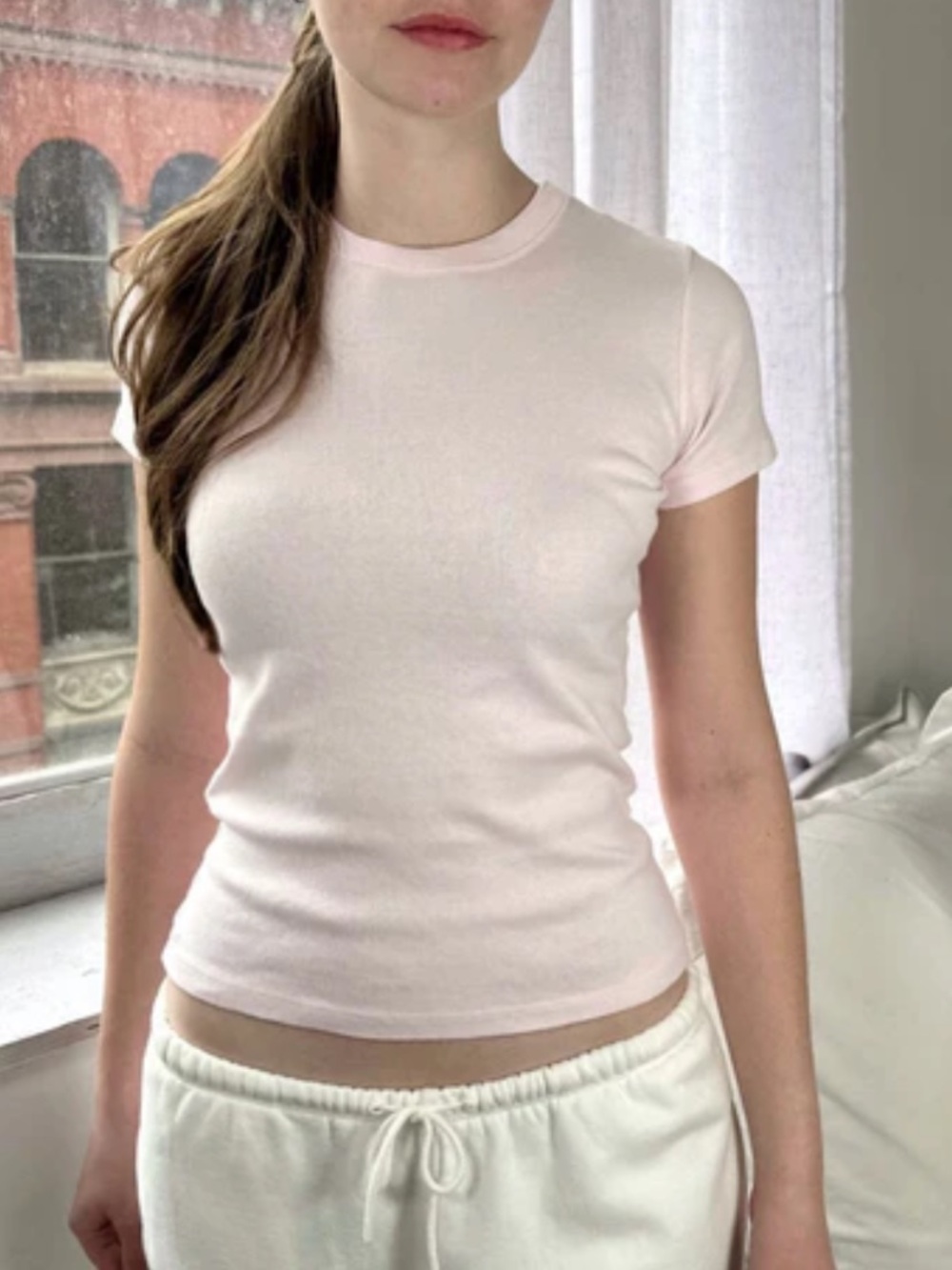 Brandy Melville Hallie Basic Top in Light Pink